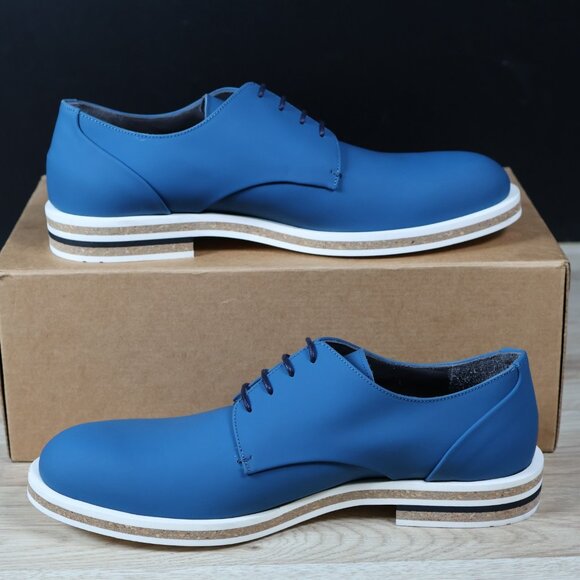 Robert Clergerie Shoes Mens Size 8.5 Blue White Derby Leather‎ Plain Toe France - Picture 2 of 8